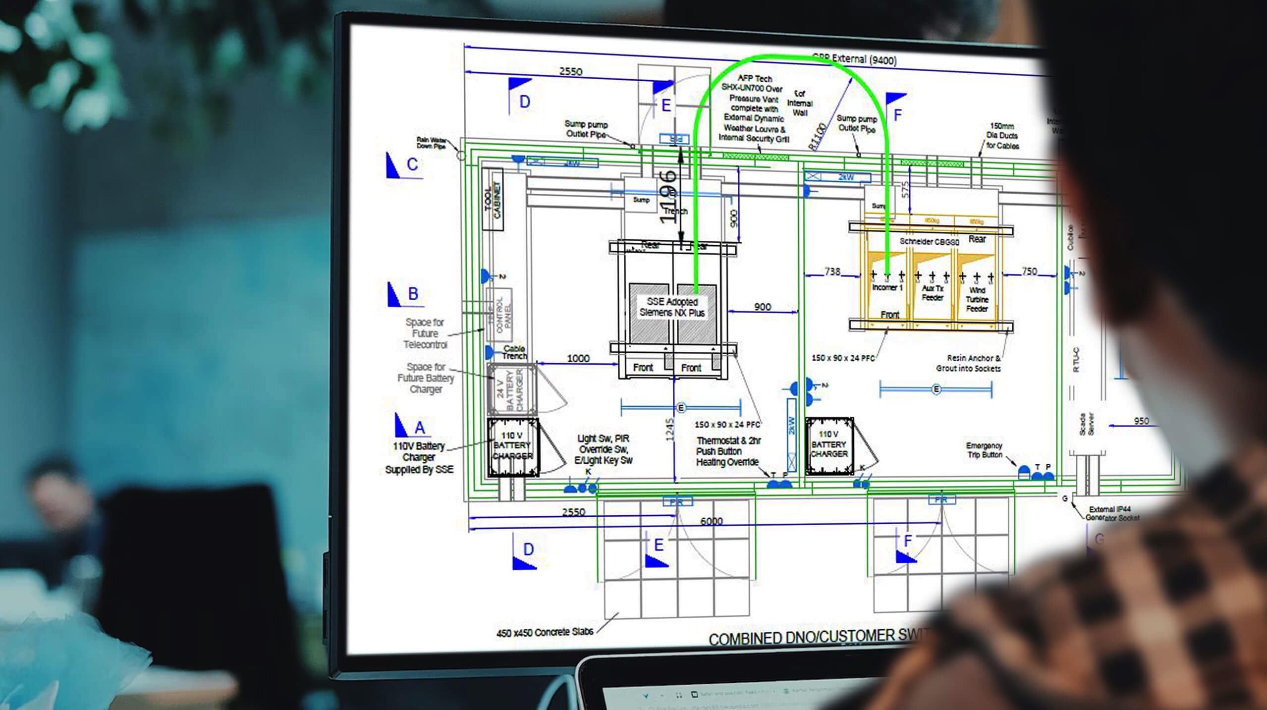 Image of container CAD drawing on a computer